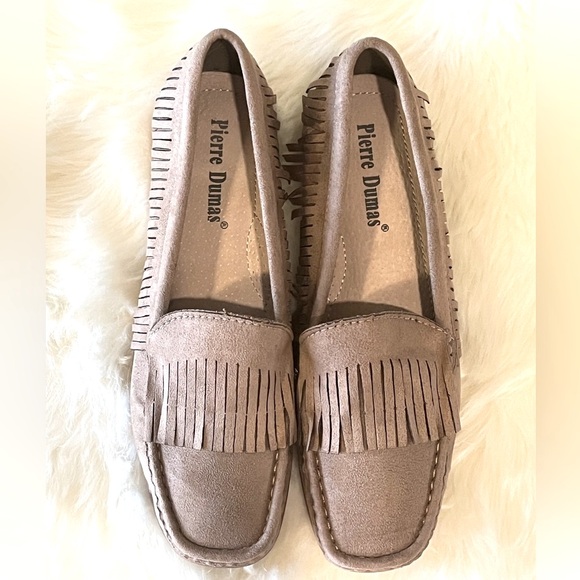 Pierre Dumas - Taupe Tan Fringe Suede Moccassins Loafers Flats Slide On Shoes - Picture 11 of 11